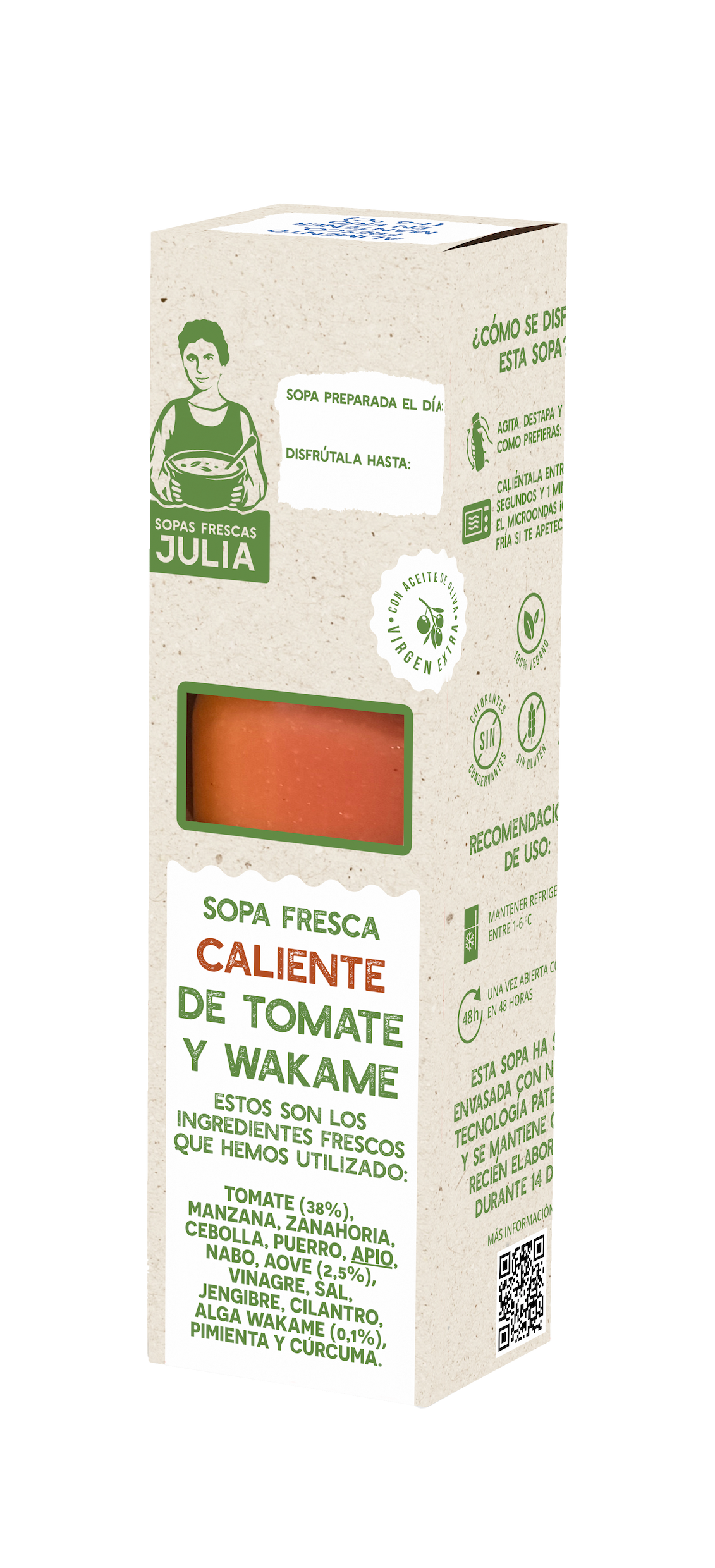 Sopa fresca caliente de Tomate y Wakame